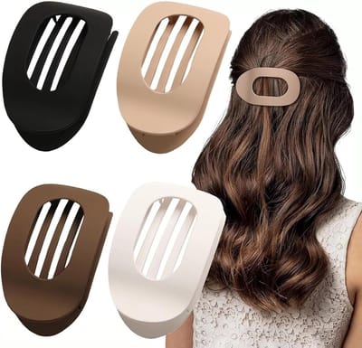 Set van 4 Matte Haarclips voor Vrouwen - Sterke Ronde Klemmen met Curved Design voor Dikker en Dunner Haar in Wit, Diep Koffie, Zwart en Licht Koffie