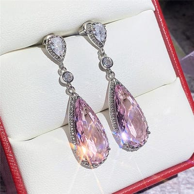 Huitan AAA Roze Zirkonia Druppel Oorbellen Dames Luxe Oor Sieraden Verlovingsfeest Bling Bling Hangende Oorbellen Chique Cadeau gray