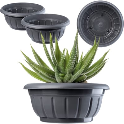 KADAX Verona bloempot schaal 23 cm grafiet – set van 2 stuks, kunststof