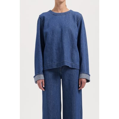 Mud Jeans Fem Top Stone Indigo Size: S | Long-Sleeved Tops Outlet | Dames | Blauw