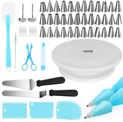 NAXSIR Taart decoratie set 52 delig - Taart Bakken Accessoires Set - Met Taartvormen+Spuitmondjes - Met Taartplateau