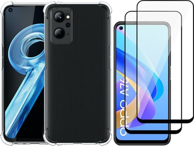 Hoesje geschikt voor Oppo A76 - Anti Shock Proof Siliconen Back Cover Case Hoes Transparant - 2x Full Tempered Glass Screenprotector