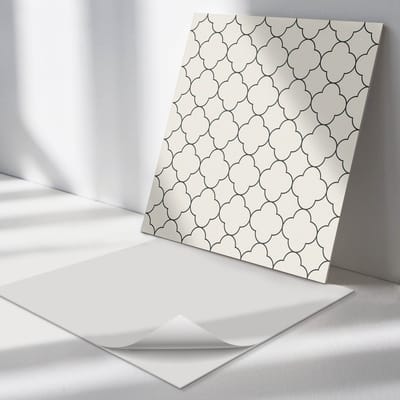 Wallfluent Vinyl Tegels - Bloemenpatroon in Mesh Zelfklevende PVC Tegels - 30 cm x 30 cm - Romig Vinyl Tegels - 9 stuks - Vierkant PVC Tegels - Patroon Plaktegels - Vinyl Vloer Tegels - Plaktegels Keuken en Badkamer