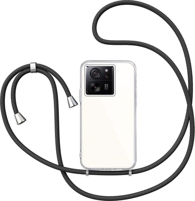 Hoesje met Koord geschikt voor Xiaomi 13T / 13T Pro - Back Cover Siliconen Case Transparant Hoes Zwart