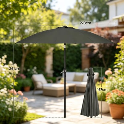 MIVRAY Parasol – Verstelbare Kanteling – Ø257 Cm – Polyester En Glasvezel – Donkergrijs – Voor Terras En Zwembad – Met Slinger