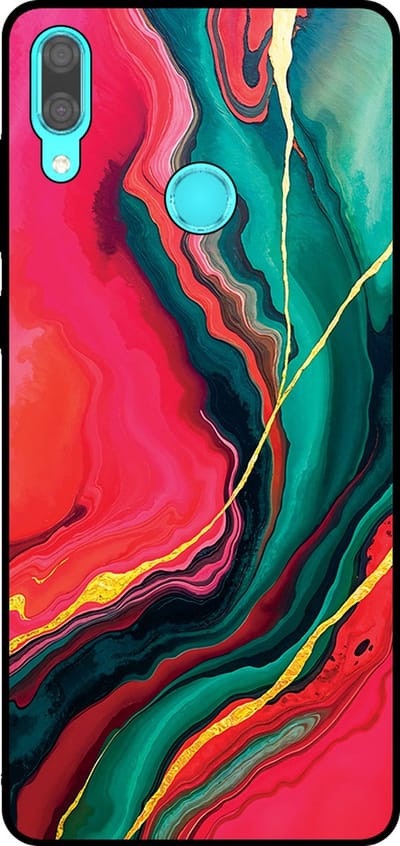 Smartphonica Telefoonhoesje Geschikt voor Huawei Y7 (2019) met Rood Groen Marmer Opdruk - TPU Backcover Case Red Green Marble Design geschikt voor Huawei Y7 (2019)