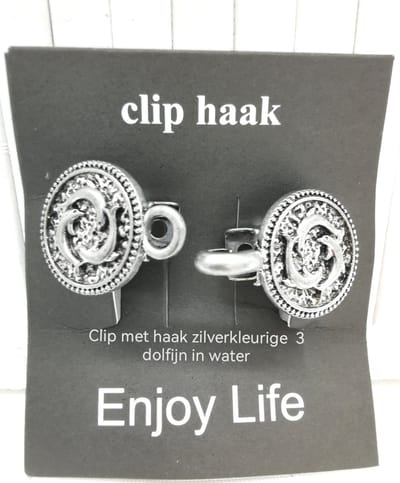 Vestsluiting - clip met haakje - Rond - 3 - dolfijn - voor - vest - sjaal - omslagdoek in kleur antiek zilver look.