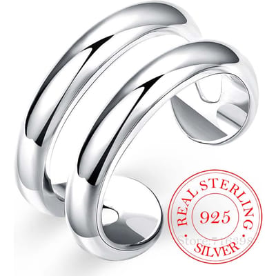 925 Sterling Zilveren Duimvinger Ring Opening Dubbele Lijnen met CZ-Instelling Vintage Mode Zilveren Verlovingsringen voor Vrouwen Mannen Resizable white