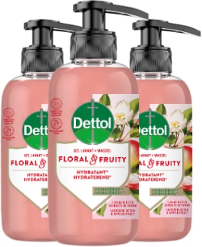 Dettol Handzeep - Antibacterieel - Floral & Fruity - Vlinderbloesem & Appelextract - 300ml x3