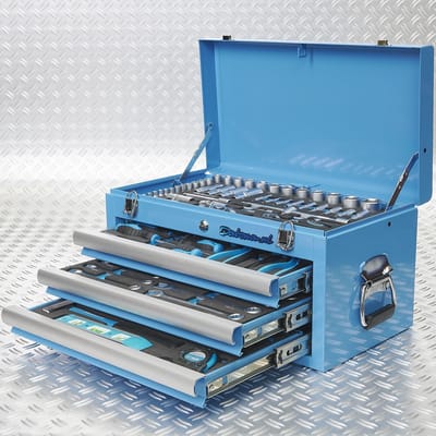 Datona® Gereedschapskist drie lades - 4 lades gevuld - Blauw
