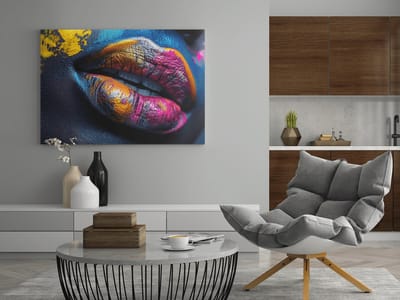 Canvas Schilderij - Vrouw - Lippen - Kleurrijk - Gekleurde Lippen - 60x40 cm