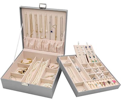 Grote PU Leren Sieradenbox Organizer voor Halskettingen, Oorbellen, Armbanden en Ringen - Dubbel Laags