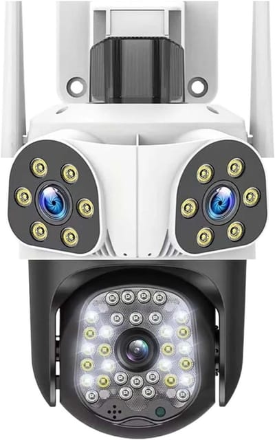 Beveiligingscamera's Buiten, Beveiligingscamera, 6K 12MP WiFi-camera Outdoor Motion Tracking Drie Len-schermen 4X Zoom PTZ Video Cam Beveiliging CCTV-bewakingscamera voor Binnen Buiten Gebruik(Only ca