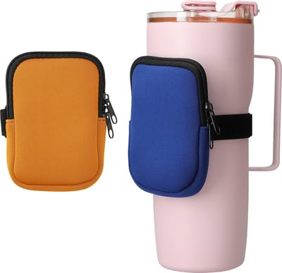 kwmobile Drinkfles tas voor waterflessen - 2 flessenhouders tassen - Kleine tas met rits en elastiek - Flessenhanger - blauw / oranje