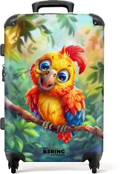 NoBoringSuitcases.com® - Kinderkoffer groot - Kindertrolley koffer - Papegaai - Jungle - Rolkoffer lichtgewicht - Reiskoffer met 4 wielen - Grote trolley XL - 20 kg bagage