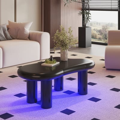 STILVORA Salontafels Koffietafel - Salontafel Met LED Verlichting - 16-Kleurige LED + Cloud-Form Schublade - Woonkamer Tafel - 98x65,5x40 cm - MDF - Zwart