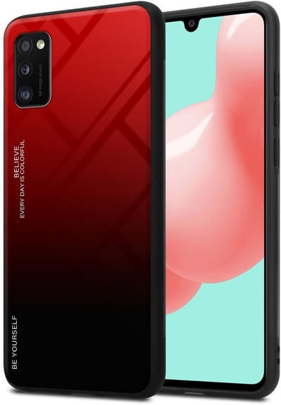 Cadorabo Hoesje geschikt voor Samsung Galaxy A41 in ROOD - ZWART - Tweekleurige beschermhoes van TPU-silicone Case Cover en achterzijde van gehard glas