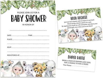 30 Safari Jungle Dieren Invulkaarten voor Babyshower - Blanco Uitnodigingen