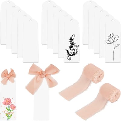 SnelShoppen - 20pcs Acryl Boekenleggers 6 x 2 Inch - Transparante Blanke Boekenleggers met 5m Polyester Ribbons voor Creatieve DIY Projecten voor Boek