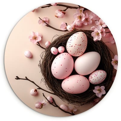 WallCircle® Wandcirkel 120x120 cm - Muurcirkel Roze - Bloesems - Eieren - Muurdecoratie woonkamer - Wanddecoratie slaapkamer - Kamer decoratie accessoires - Ronde schilderijen XXL
