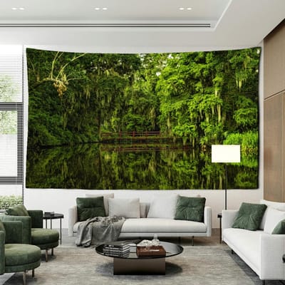 Bos Plank Pad Landschap Wandtapijt Muurhanger Kunst Abstract Mysterieus Bohemien Hippie Esthetiek Kamer Huis Decor 95x70CM