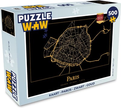 Puzzel Kaart - Parijs - Zwart - Goud - Legpuzzel - Puzzel 500 stukjes