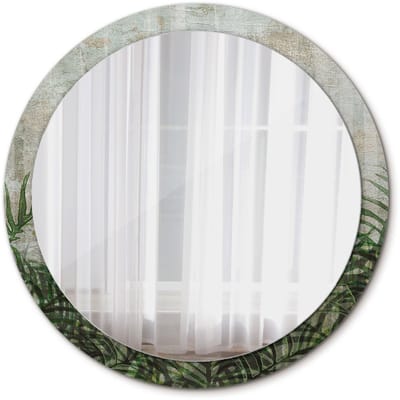Tulup Spiegel - Ronde vorm Spiegel - op gehard Glas - Varenbladeren - Diameter: 100 cm - Design Spiegel - Design Spiegel - Groene - Decor voor woonkamer - Spiegel voor hal of entree - Make-up Spiegel - Wandmontage
