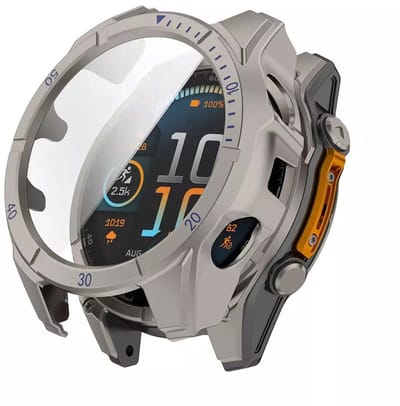Strap-it Hard case hoesje met ingebouwde screen protector - geschikt voor de Garmin Fenix 8 - 47mm AMOLED (titanium kleur met blauwe accenten)
