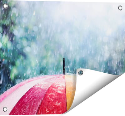Gards Tuinposter Regenboog Paraplu met Regen - 50x40 cm - Tuindoek - Tuindecoratie - Wanddecoratie buiten - Tuinschilderij