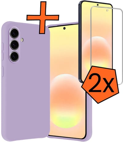 Hoes - Met 2x Screenprotector - Geschikt voor Samsung Galaxy A57 - Sterk & Shockproof - Back Cover - Siliconen Case - Telefoon Hoes - Lila