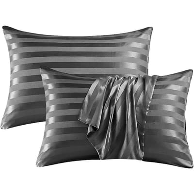 Satijnen Kussensloop voor Haar en Huid 2 Stuks, Queen Size Kussenslopen Set van 2, Zijdezacht Kussensloop met Enve 50x75cm donkergrijze kleur