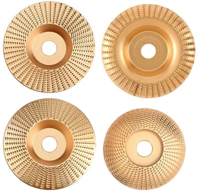 Set van 4 wolfraamcarbide slijpschijven voor houtbewerking, geschikt voor vormen, slijpen en zagen - compatibel met haakse slijpers van 115 mm of 125 mm.
