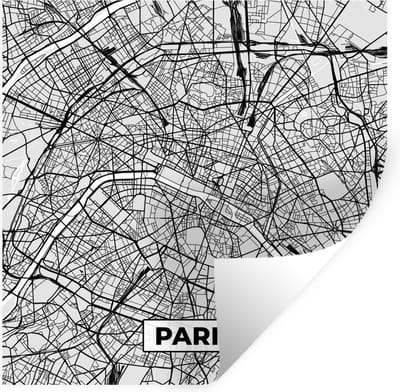 Muurstickers - Sticker Folie - Frankrijk - Plattegrond - Kaart - Parijs - Stadskaart - 100x100 cm - Plakfolie - Muurstickers Kinderkamer - Zelfklevend Behang XXL - Zelfklevend behangpapier - Stickerfolie