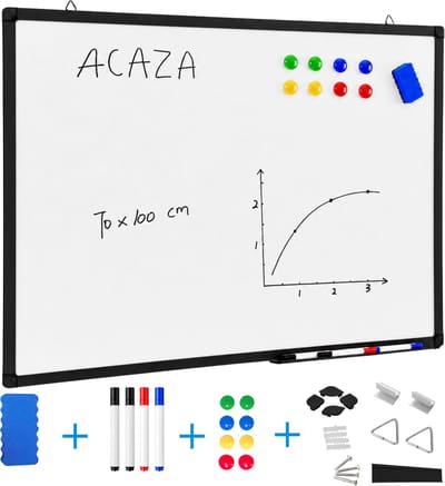 ACAZA Whiteboard - Magnetisch - 70 x 100 cm - Magneetbord - Weekplanner - Inclusief 8 Magneten, 4 Stiften, Wisser en Pennenbakje - Whiteboard Stiften - Weekplanner Whiteboard - Maandplanner - Magneten Whiteboard - Memobord