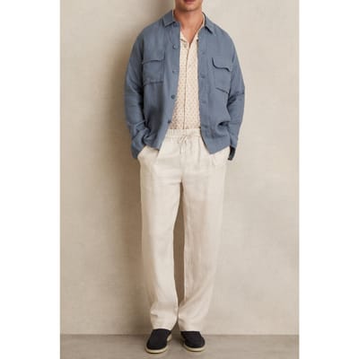 Reiss Ls Linen Twin Pocket Overshirt Airforce Blue Maat: XXL | Casual Overhemden Outlet | Heren | Blauw