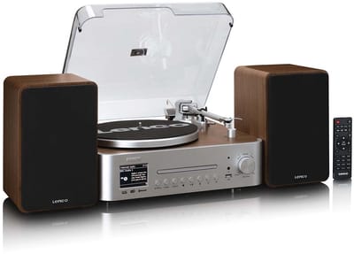 Lenco Platenspeler - MC-860WDSI HiFi-set met DAB+ FM en Internetradio – CD en Bluetooth - 2x 30W Speakers - Hout Zilver