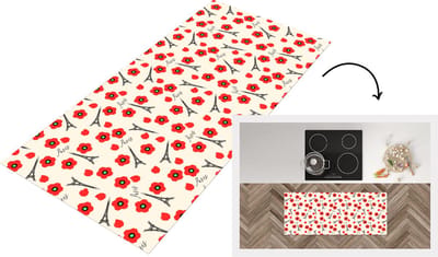 Keukenloper - Loper keuken - Patronen - Parijs - Eiffeltoren - Bloemen - 120x50 cm - Keukenloper vinyl