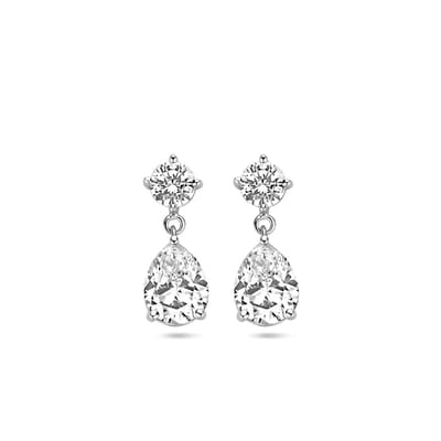 Zilver gerhodineerd oorhangers zirkonia 20 mm - 1340688
