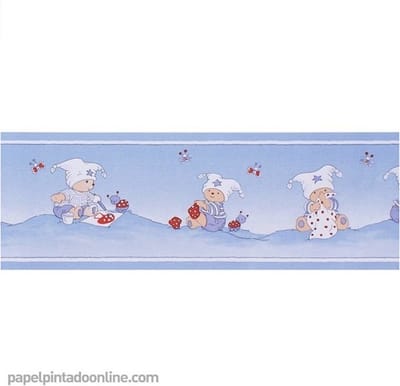 Behangrand - Blauw - Behangpapier - Babykamer Kinderkamer - Bedtijd verhaal- 0.13 x 5M. Four Friends