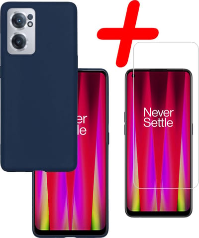Hoesje Met Screenprotector - Geschikt voor OnePlus Nord CE 2 - Sterk & Shockproof - Back Cover - Siliconen Case - Telefoon Hoes - Donkerblauw