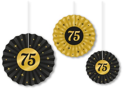LUQ – Zwart Goud Paper Fans 75 Jaar – Feest Verjaardag Decor – Luxe Papieren Waaiers Party Versiering – Glam Vibe