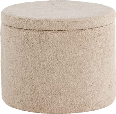 Nest living Amelia Poef Teddystof Beige - Met Opbergruimte - Rond - Met Deksel - Ø 51 x 43 cm