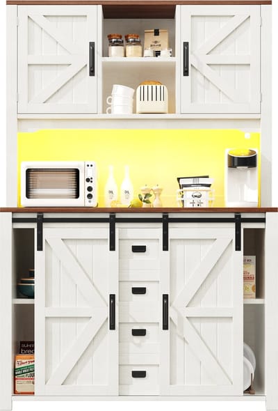 Keukenkasten (115 x 40 x 174,7 cm), hoge keukenkasten, dressoirs, keukenkasten met schuifdeuren en LED-verlichting, wit