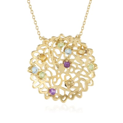Cavill - 925 Sterling Zilveren Ketting Verguld - Topaas 0,36 ct & Amethist 0,36 ct - Elegante Filigraan Ronde Edelstenen 45,7 cm
