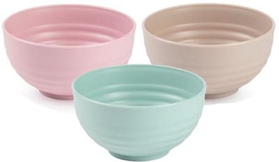 Plasticforte onbreekbaar servies kommetjes - schaaltjes - 12x stuks - roze/beige/groen - kunststof - 13 x 7 cm - Camping - Keuken