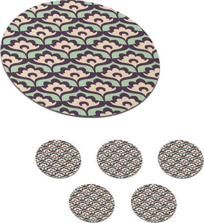 Onderzetters voor glazen - Rond - Patroon - Retro - Bloemen - 10x10 cm - Glasonderzetters - 6 stuks
