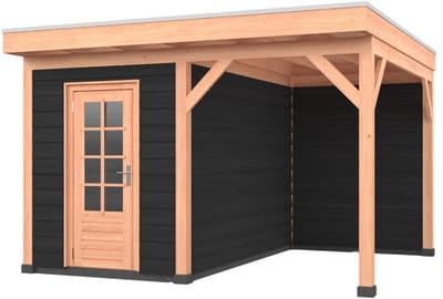 Douglas overkapping, 400 x 350, met schuur en achterwand, Westwood Comfort Plus Zwart