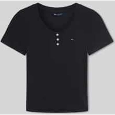 Slim fit T-shirt van katoenmix met henley-hals