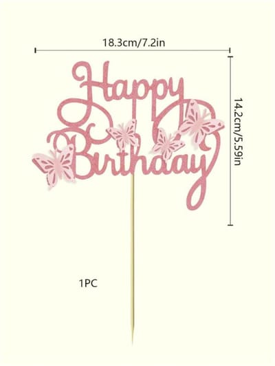 taart topper - verjaardag - cheers - decoratie - happy birthday - versiering - Roze - Vlinder