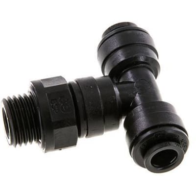 6mm x G1/4'' inline T-stuk POM Insteekfitting Buitendraad FDA Draaibaar NBR